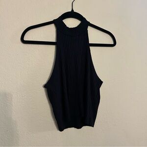LNA Black Ribbed Halter Crop Top